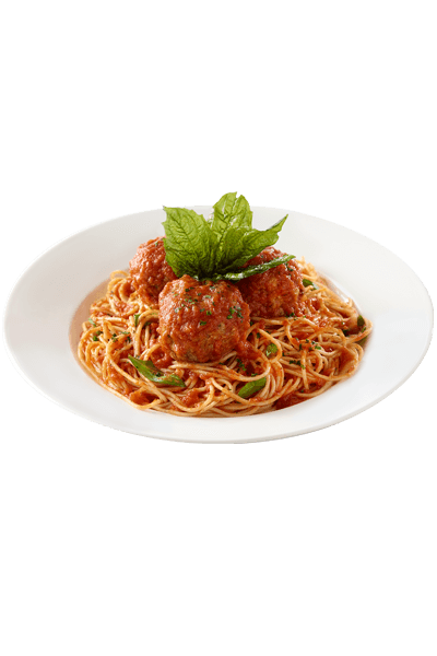 Dish with spaghetti bolognese and meat balls